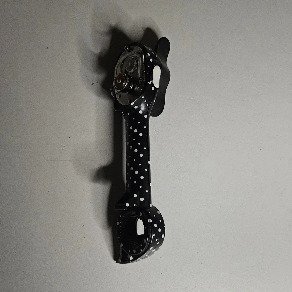 Kuhn Rikon 5-in-1 Ultimate Auto Safety Opener Polka Dot Black White Multi-Tool